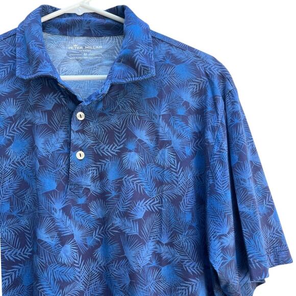 Peter Millar Seaside Wash Short Sleeve Golf Polo with Blue Palms Men's Medium - Picture 1 of 5
